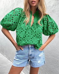 Hollow Out Lace Embroidered Blouse