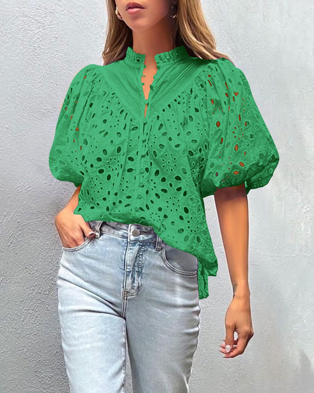 Hollow Out Lace Embroidered Blouse