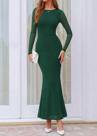 PRETTYGARDEN Women's Mesh Long Sleeve Bodycon Maxi Dress | Fall Wedding Guest Dresses, Boat Neck, Slim Fitted, Elegant Evening Wear, Formal Cocktail Holiday Party, Date Night Outfits