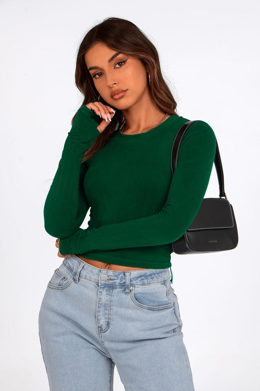 Long Sleeve Crop Tops Y2K Fashion Clothes Basic Slim Fit Tee Shirts Blouse