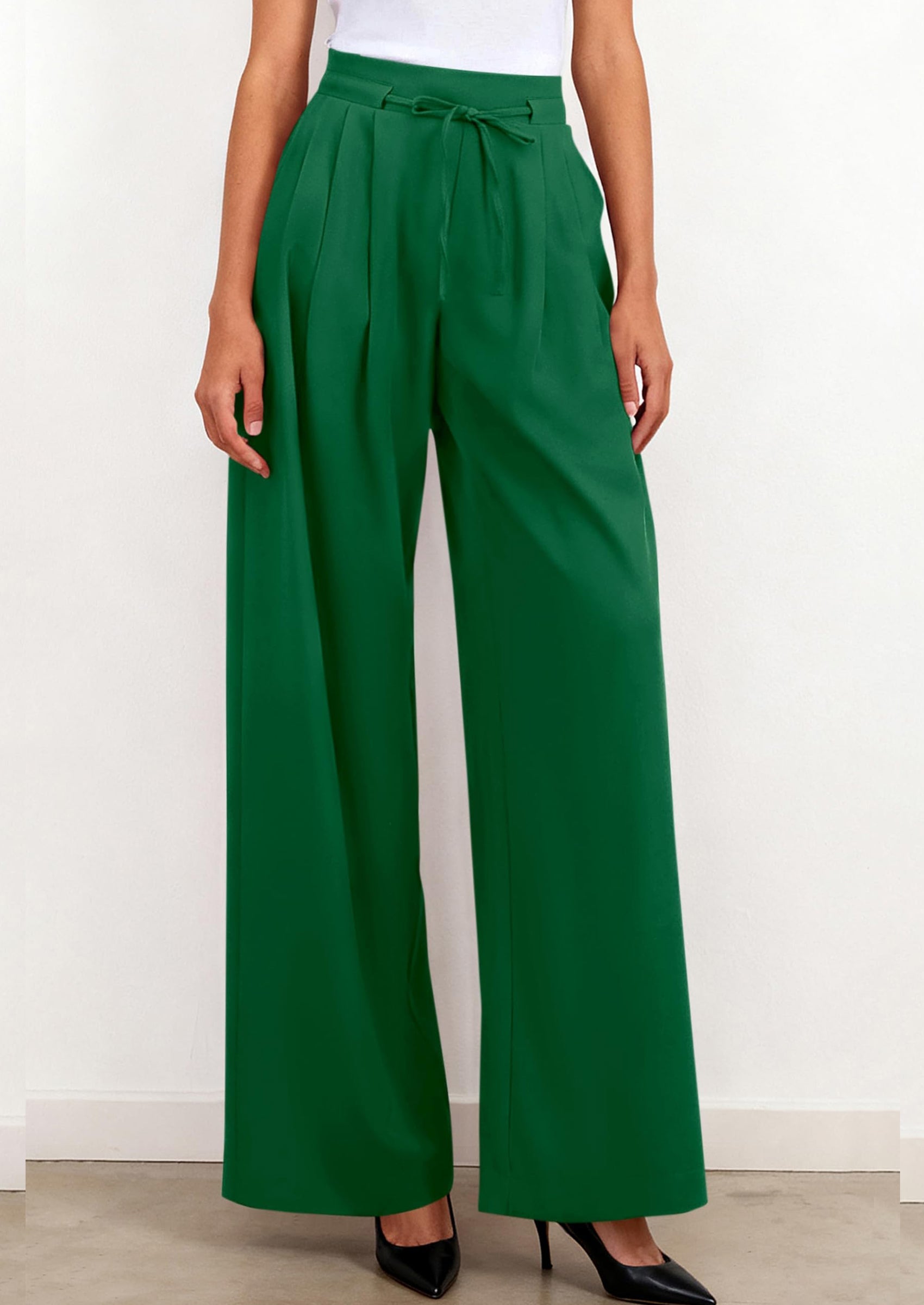 PRETTYGARDEN Women Wide Leg Pants Business Casual Elastic Waist Work Trousers Dressy Pants with Pockets PRETTYGARDEN