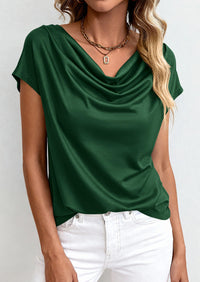 PRETTYGARDEN Blouses for Women Dressy Casual 2026 Summer Cowl Neck Short Sleeve Tops Spring Work Office Teacher Shirts PRETTYGARDEN