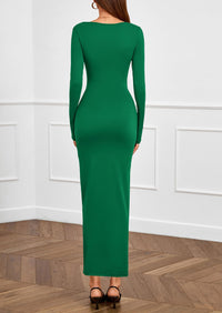 PRETTYGARDEN Women's Fall Wedding Guest Cocktail Midi Dresses Elegant Long Sleeve Bodycon Ruched Dress Fashion Clothing PRETTYGARDEN