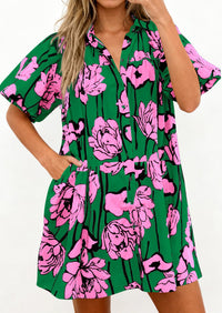 PRETTYGARDEN Womens Summer Dresses 2026 Casual Puff Sleeve Button Down Mini Shirt Dress Boho Floral Babydoll Sun Dress PRETTYGARDEN