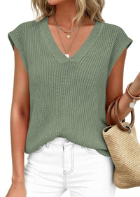 PRETTYGARDEN Women's Lightweight Sweaters Vest Spring Trendy Cap Sleeve V Neck Knit Tank Tops Summer Going Out Outfits PRETTYGARDEN