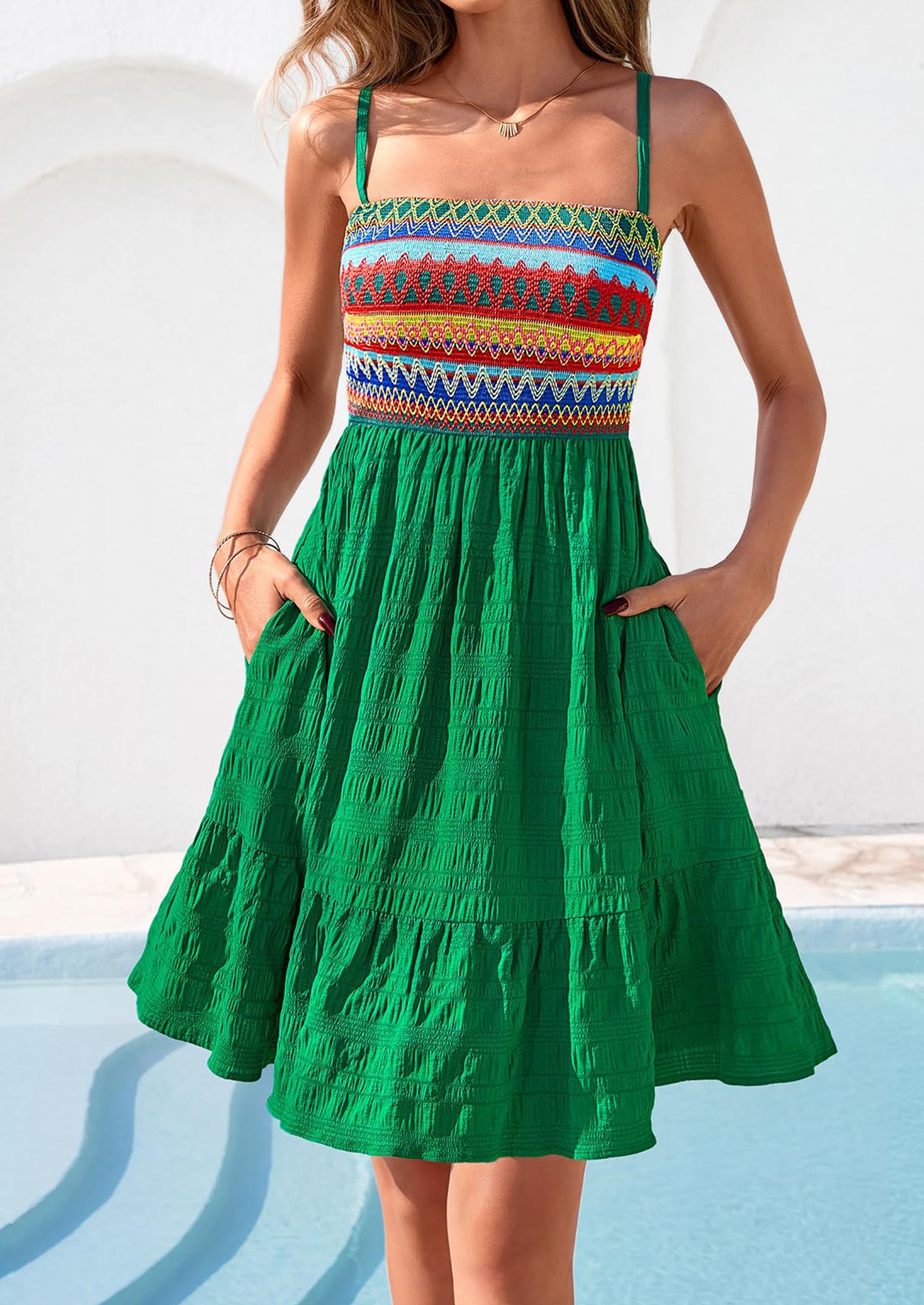 PRETTYGARDEN Womens Summer Dresses 2026 Paisley Spaghetti Strap Sleeveless Smocked A Line Boho Mini Dress with Pockets PRETTYGARDEN
