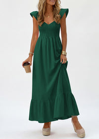 PRETTYGARDEN Women's Summer Casual Maxi Dresses Cap Sleeve V Neck Smocked Long Pockets Party Sundress Vacation Outfits PRETTYGARDEN