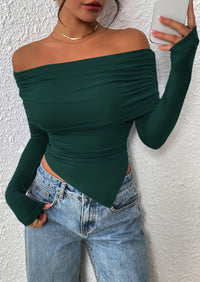 PRETTYGARDEN Women's Long Sleeve Shirts Off Shoulder Tops Going Out Slim Fitted Y2K Blouses Fall Fashion Clothes