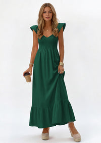 PRETTYGARDEN Women's Summer Casual Maxi Dresses Cap Sleeve V Neck Smocked Long Pockets Party Sundress Vacation Outfits PRETTYGARDEN