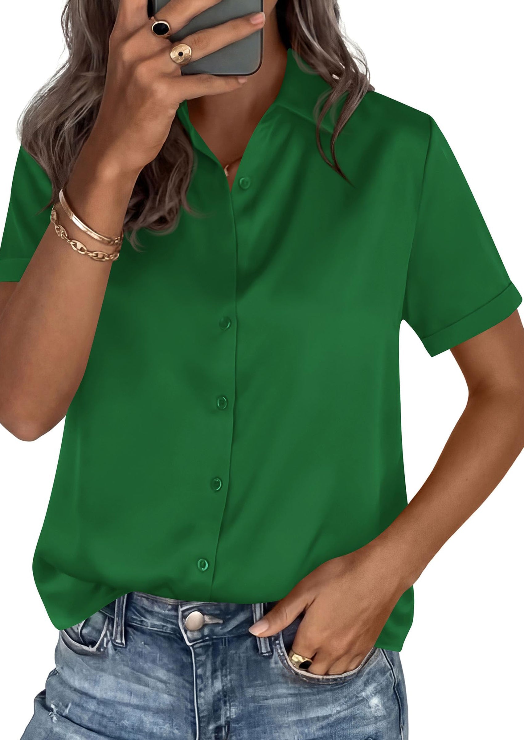 PRETTYGARDEN Women's Summer Button Down Shirts Short Sleeve Work Tops Dressy Blouses Spring Business Casual Outfits PRETTYGARDEN