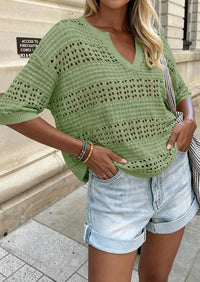 PRETTYGARDEN Womens Crochet Tops Casual Cotton Hollow Out Knit Short Sleeve Oversized Sweater for Women Summer Beach Cover Up PRETTYGARDEN