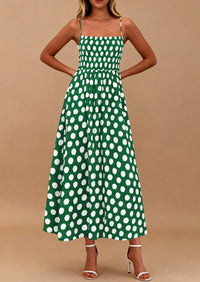 PRETTYGARDEN Womens Summer Dresses Spring Sleeveless Spaghetti Straps Casual Midi Dress Polka Dot Smocked Beach Sundress PRETTYGARDEN