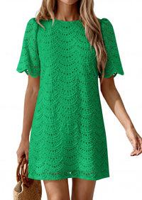 PRETTYGARDEN Women's Summer Casual Short Dresses Embroidered Lace Short Sleeve Boho Mini Dress Beach Vacation Clothes PRETTYGARDEN