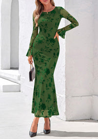 PRETTYGARDEN Women's Long Sleeve Maxi Floral Mesh Fall Wedding Guest Dress
