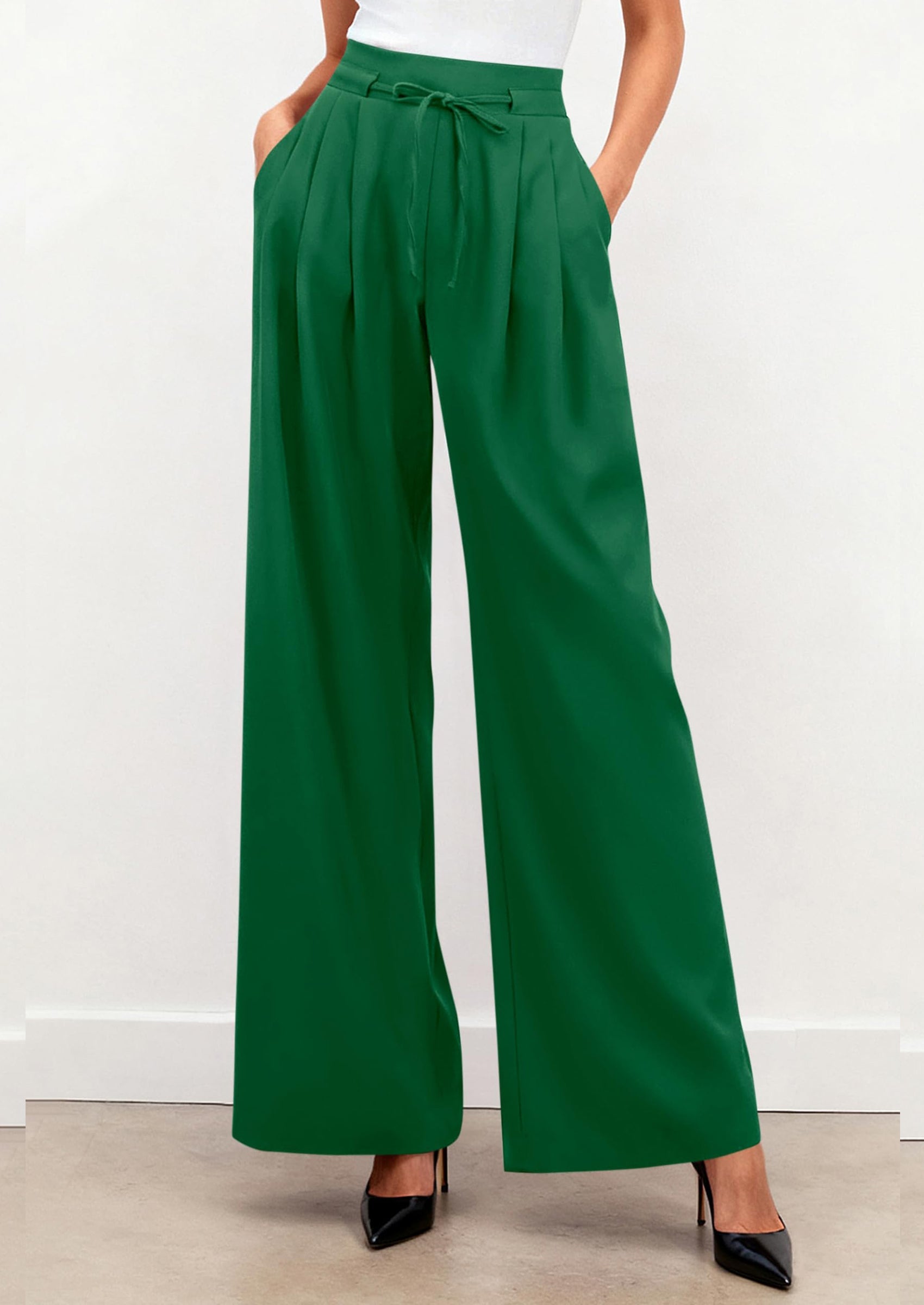 PRETTYGARDEN Women Wide Leg Pants Business Casual Elastic Waist Work Trousers Dressy Pants with Pockets PRETTYGARDEN