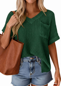 PRETTYGARDEN Women's Spring Short Sleeve Sweaters Lightweight V Neck Casual Going Out Summer T PRETTYGARDEN