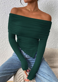 PRETTYGARDEN Women's Long Sleeve Shirts Off Shoulder Tops Going Out Slim Fitted Y2K Blouses Fall Fashion Clothes