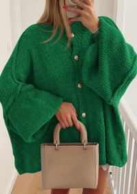 PRETTYGARDEN Women's Winter Button Down Cardigan Sweaters Mock Neck Lantern Long Sleeve Chunky Knit Jacket Trendy Outerwear