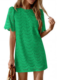 PRETTYGARDEN Women's Summer Casual Short Dresses Embroidered Lace Short Sleeve Boho Mini Dress Beach Vacation Clothes PRETTYGARDEN