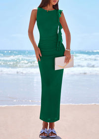 PRETTYGARDEN Women's Summer Maxi Dresses Sleeveless Ruffle Formal Wedding Guest Cocktail Mesh Bodycon Split Long Dress PRETTYGARDEN