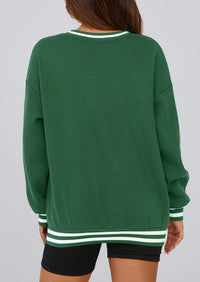 PRETTYGARDEN Women's Oversized Sweatshirts Casual Long Sleeve Stripes Knit V Neck Pullover Top Fall Teens Preppy Clothes