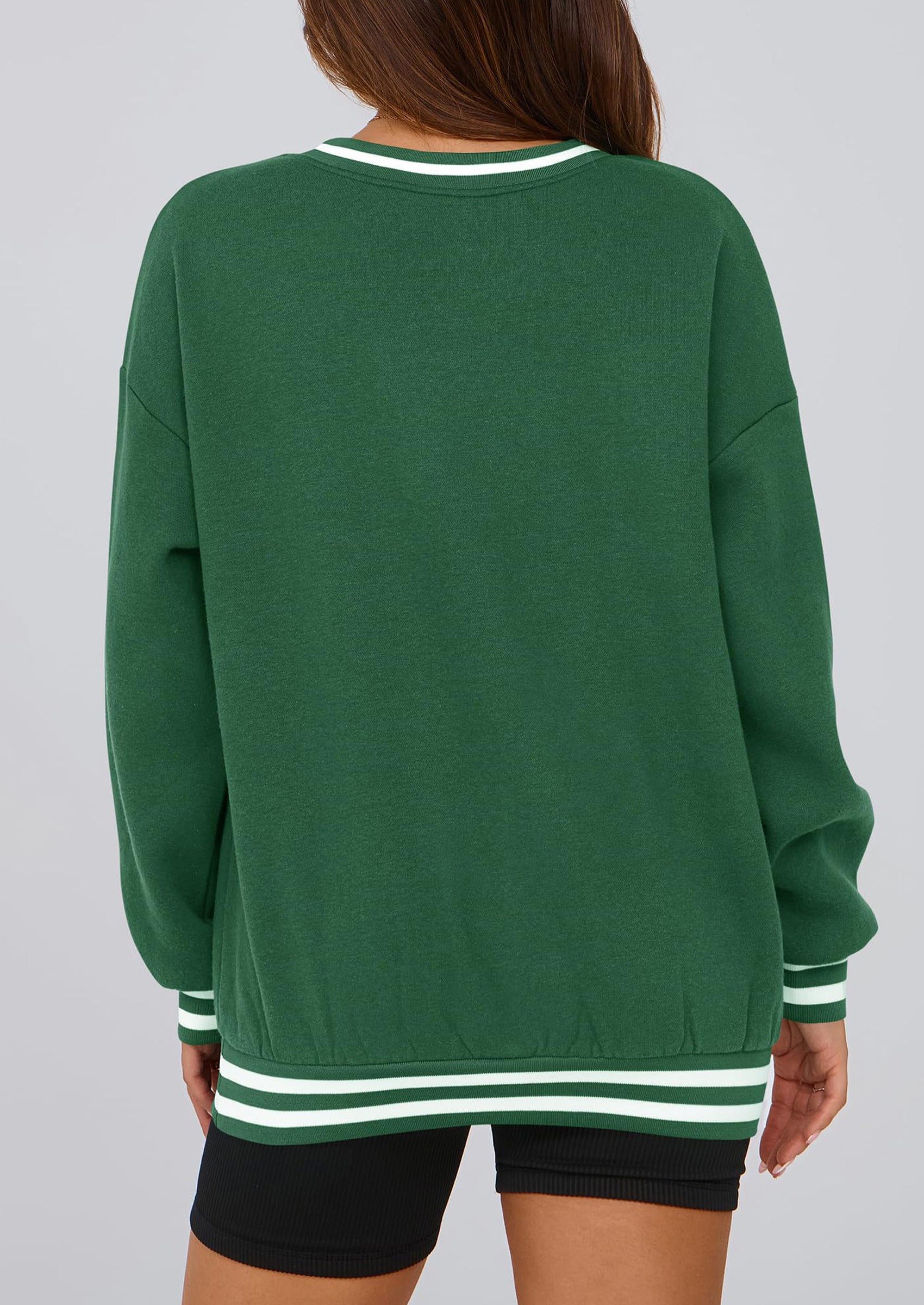 PRETTYGARDEN Women's Oversized Sweatshirts Casual Long Sleeve Stripes Knit V Neck Pullover Top Fall Teens Preppy Clothes