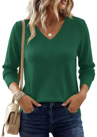 PRETTYGARDEN Women's V Neck Sweaters Fall Casual Long Sleeve Classic Pullover Cozy Knit Tops Loose Basic Winter Clothing PRETTYGARDEN