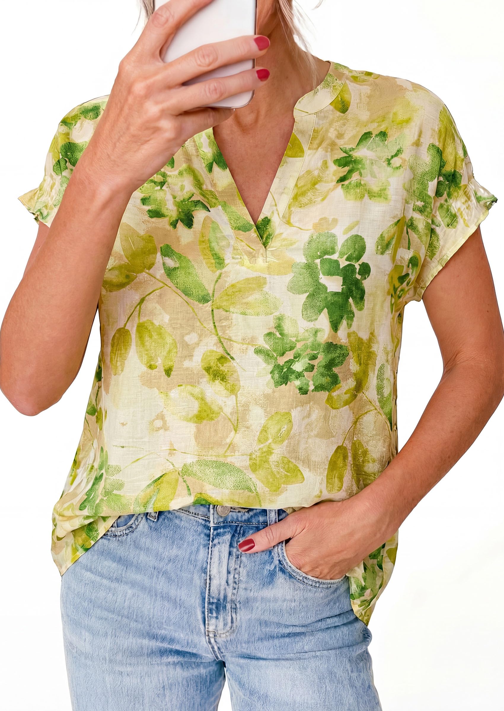 PRETTYGARDEN Womens Floral Print Short Sleeve Summer Tops Trendy V Neck Loose Boho Shirts Casual Work Blouses PRETTYGARDEN