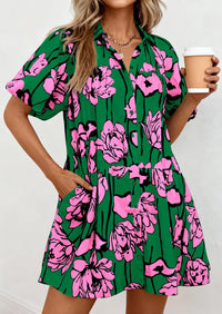 PRETTYGARDEN Womens Summer Dresses 2026 Casual Puff Sleeve Button Down Mini Shirt Dress Boho Floral Babydoll Sun Dress PRETTYGARDEN