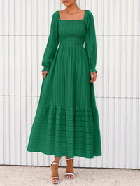 BTFBM Women Maxi Fall Dresses Long Sleeve Solid Color Square Neck Smocked Boho Long Wedding Guest Dress