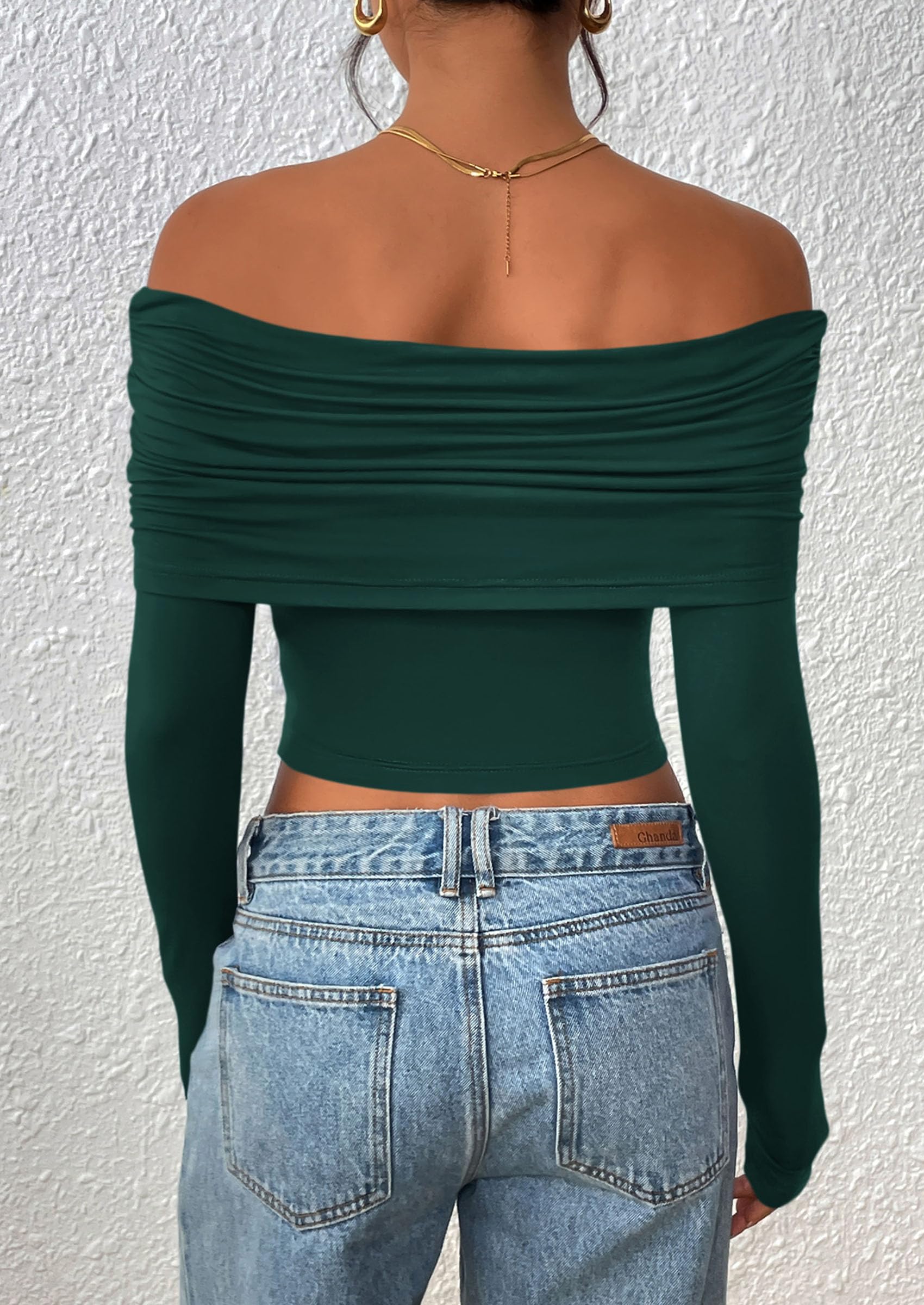 PRETTYGARDEN Women's Long Sleeve Shirts Off Shoulder Tops Going Out Slim Fitted Y2K Blouses Fall Fashion Clothes