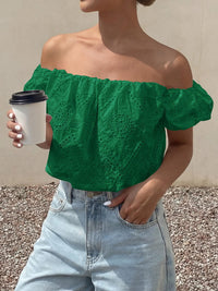 PRETTYGARDEN Women's Summer Off The Shoulder Tops Dressy Casual Puff Short Sleeve Embroidered Eyelet Cute Blouse Shirts PRETTYGARDEN