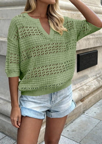 PRETTYGARDEN Womens Crochet Tops Casual Cotton Hollow Out Knit Short Sleeve Oversized Sweater for Women Summer Beach Cover Up PRETTYGARDEN