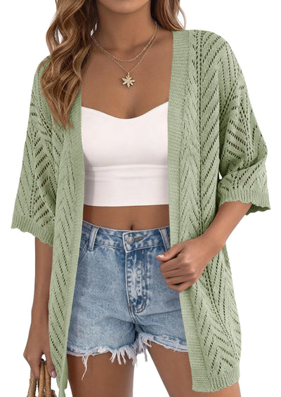 PRETTYGARDEN Summer Cardigan Sweaters for Women Lightweight  Short Sleeve Knit Coverup Spring Beach Vacation Clothes PRETTYGARDEN