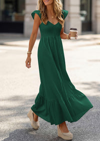 PRETTYGARDEN Women's Summer Casual Maxi Dresses Cap Sleeve V Neck Smocked Long Pockets Party Sundress Vacation Outfits PRETTYGARDEN