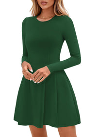 PRETTYGARDEN Long Sleeve Mini Dress for Women Fall Crewneck Knit Pleated Babydoll A Line Soft Casual Short Party Dresses PRETTYGARDEN