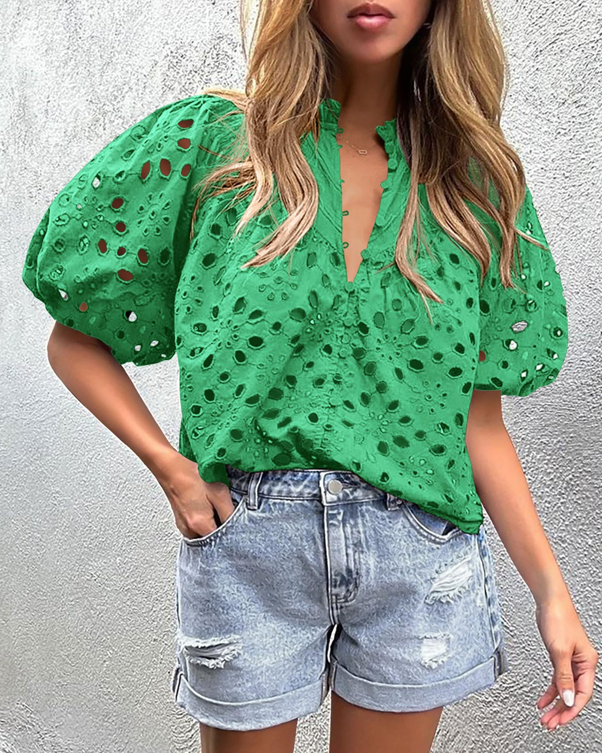 Hollow Out Lace Embroidered Blouse