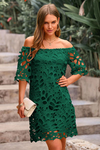 PRETTYGARDEN Women's Summer Off Shoulder Dresses Floral Lace Flare Short Sleeve Spring Vintage Elegant Mini Dress