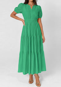 PRETTYGARDEN Womens Summer Maxi Dresses Casual Puff Sleeve V Neck Smocked Flowy Eyelet Cotton Dress Spring Sundress PRETTYGARDEN