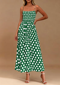 PRETTYGARDEN Womens Summer Dresses Spring Sleeveless Spaghetti Straps Casual Midi Dress Polka Dot Smocked Beach Sundress PRETTYGARDEN