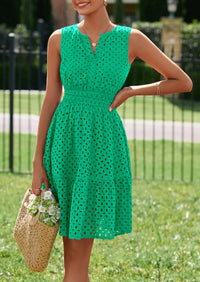 PRETTYGARDEN Women's Summer Dresses Sleeveless V Neck Eyelet Hollow Out Swing A Line Beach Vacation Sun Dress PRETTYGARDEN