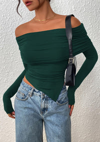 PRETTYGARDEN Women's Long Sleeve Shirts Off Shoulder Tops Going Out Slim Fitted Y2K Blouses Fall Fashion Clothes