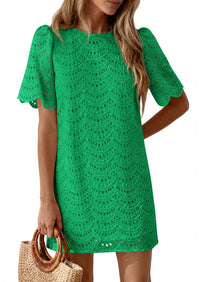 PRETTYGARDEN Women's Summer Casual Short Dresses Embroidered Lace Short Sleeve Boho Mini Dress Beach Vacation Clothes PRETTYGARDEN