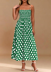 PRETTYGARDEN Womens Summer Dresses Spring Sleeveless Spaghetti Straps Casual Midi Dress Polka Dot Smocked Beach Sundress PRETTYGARDEN