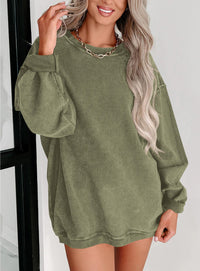 Women's Fall Oversized Sweatshirt Ribbed Corduroy Crewneck Long Sleeve Loose Fit Casual Going Out Pullover Tops