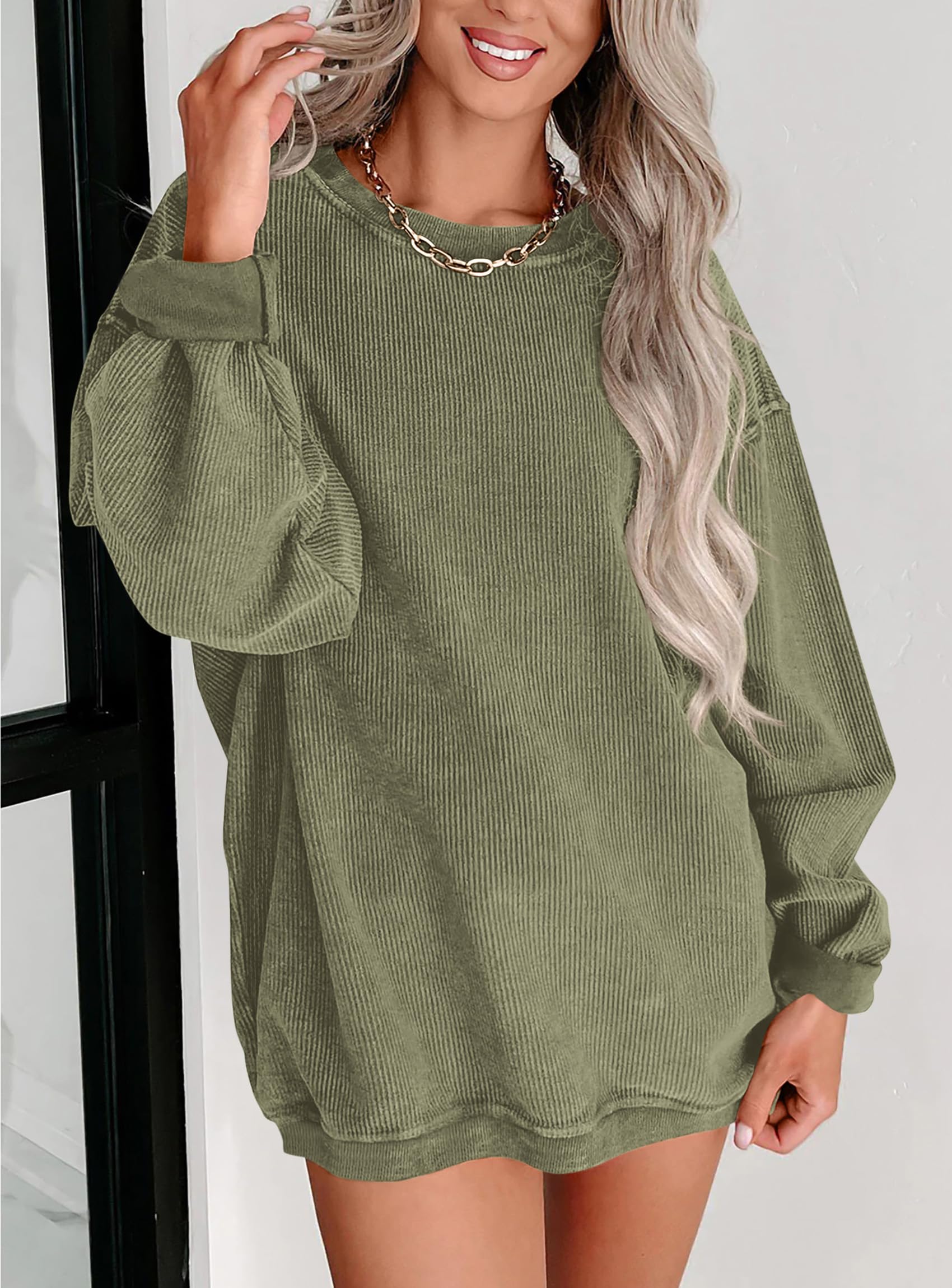 PRETTYGARDEN Women's Oversized Sweatshirt 2025 Fall Fashion Clothes Ribbed Corduroy Long Sleeve Going Out Pullover Tops