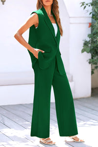 Sleeveless Suit Vest And Wide Leg Pants Business Casual Blazer Set