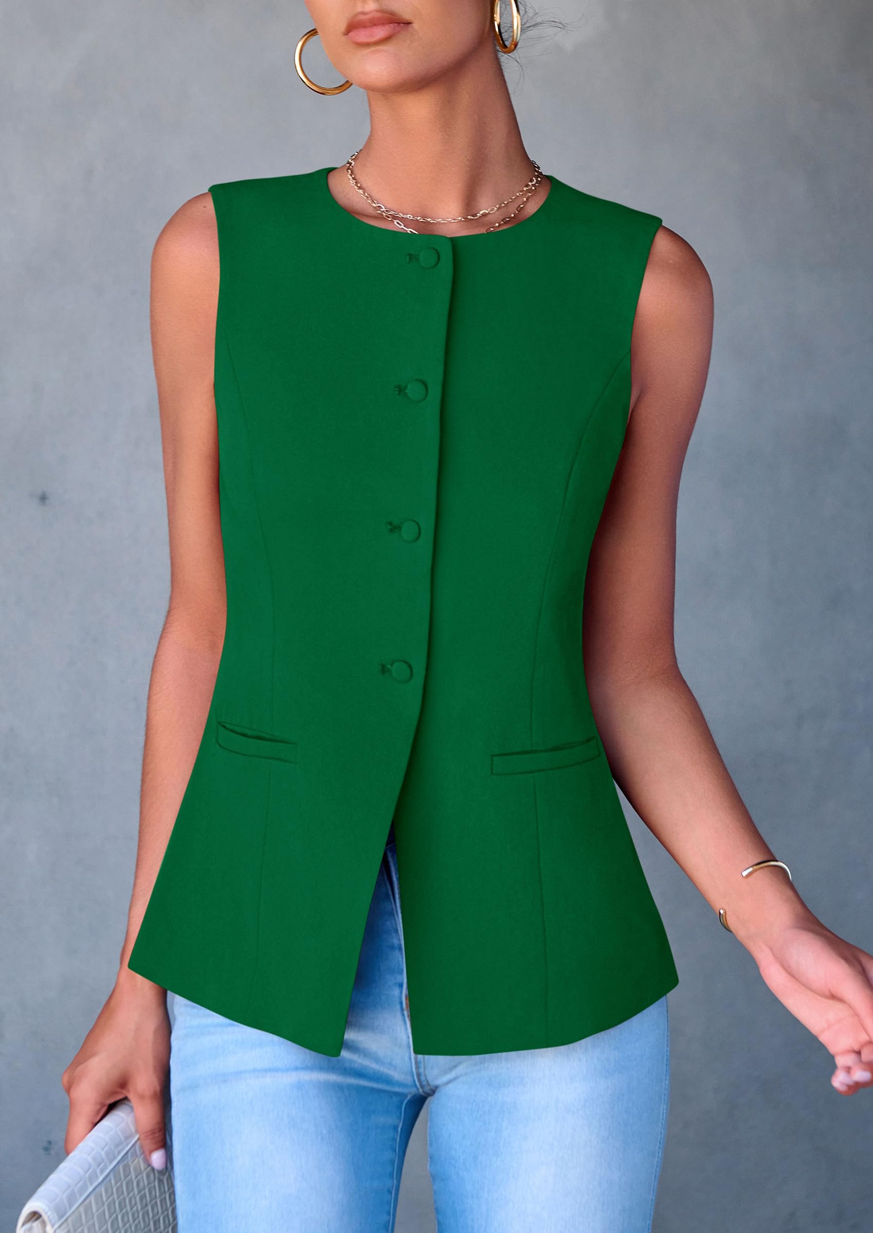 PRETTYGARDEN Women's Suit Vest Tops Summer Dressy Casual Business Button Sleeveless Trendy Fashion Blazer Waistcoat