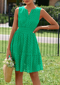 PRETTYGARDEN Women's Summer Dresses Sleeveless V Neck Eyelet Hollow Out Swing A Line Beach Vacation Sun Dress PRETTYGARDEN