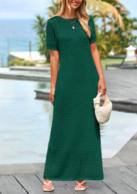 PRETTYGARDEN Womens Eyelet Cover Up Dress Summer Vacation Resort Maxi Dresses Beach Short Sleeve Hollow Out Sundress